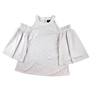 Worthington Womens Blouse Pink White Striped Bell Sleeves size Medium  JH1226